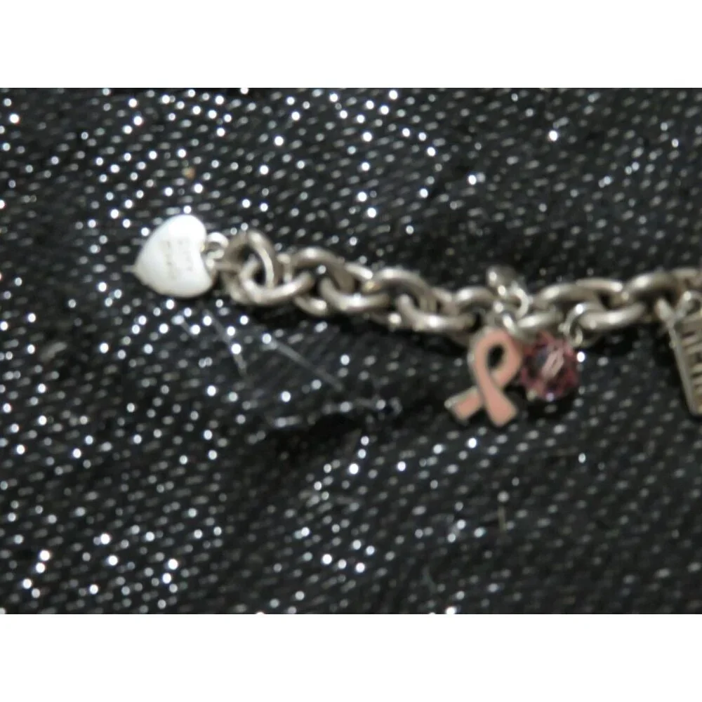 Brighton Signed Charm Bracelet Power of Pink  Breast Cancer Awareness 8 inch